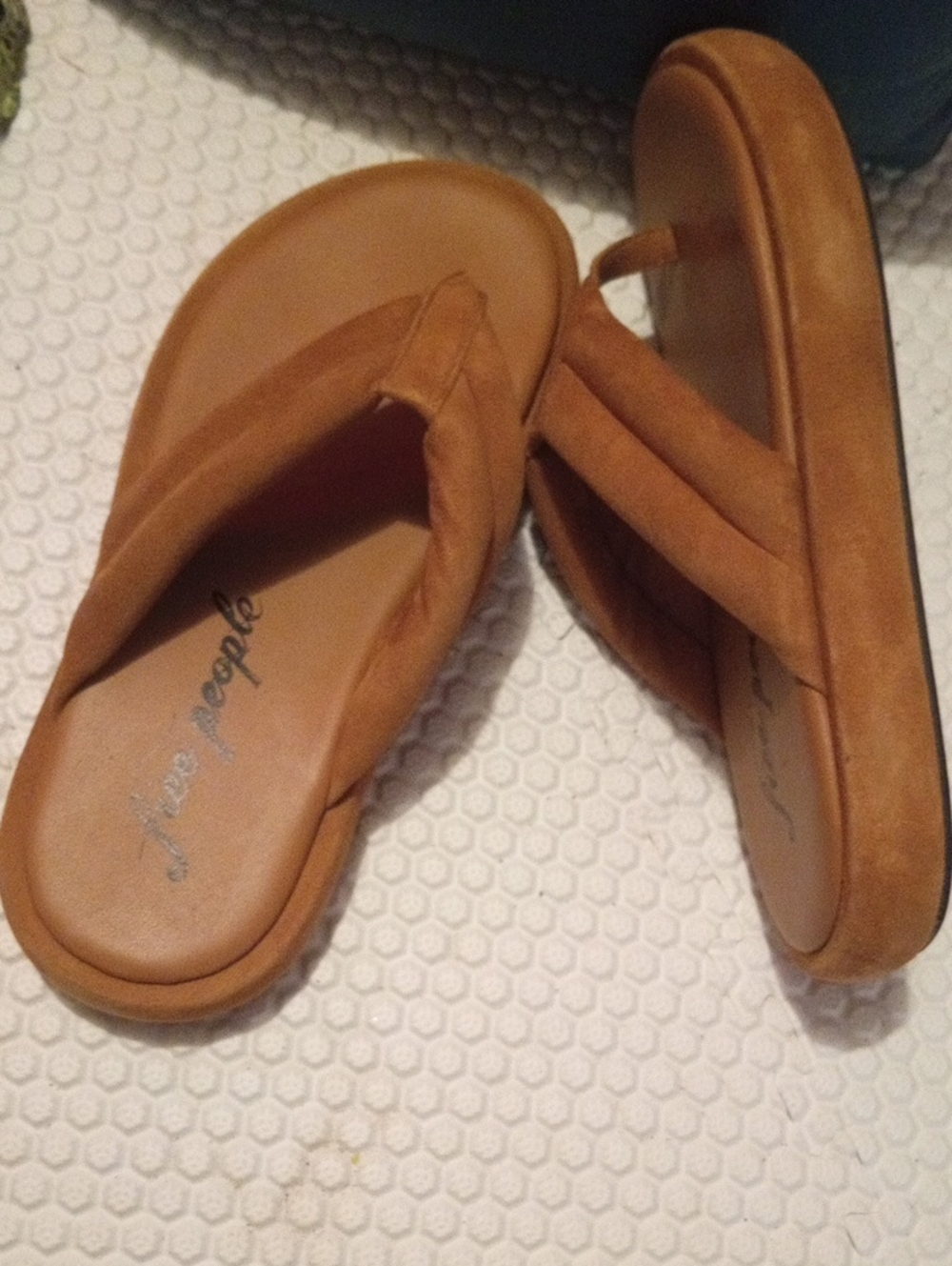 Free People Cognac Suede Platform Thong Sandals
